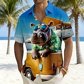economico Uccelli &amp; Animali-Per uomo Animale Cartoni animati Ippopotamo Camicia hawaiana estiva Camicia con Bottoni Camicia Aloha Manica Corta Divertente Vacanza Ferie Abbigliamento mare Estate Primavera Collo ripiegato Stampa