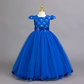 abordables Vestidos de Niña de Flores-Vestido de Niña Florista Chica Vestido formal Atuendo de boda Fiesta Boda Formal Moda Adorable Princesa Retazos Malla Color sólido Sin Mangas Cuello Barco Azul Piscina Rosa 4 años +