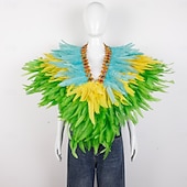 billiga Tillbehör-Karneval 2026 Rio Karneval Samba Tillbehör Kvinnors Mardi Gras Fjäder Cape Själ Lila Grön Guld Fjäder Poncho med Juvelkrage Brasilien Festival Prestandakostym