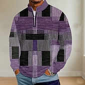  Homme Bloc de Couleur Géométrique Polo manche longue Col montant Athleisure Vacances Athleisure Décontracté Quotidien Impression 3D Printemps Automne Bleu Violet Marron