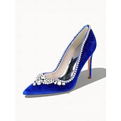 tanie Gość weselny-Damskie szmaragdowo-zielone aksamitne szpilki z kryształkami, eleganckie buty z noskiem w szpic na wesele, ceremonię kościelną