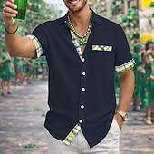 voordelige Straat-herenoverhemd linnen overhemd St. Patrick's Day zomeroverhemd strandkleding overhemd met knoopsluiting effen kleur casual strand korte mouwen kraag zomer lente &amp;zomerkleding, kleding in kleurblokken