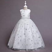 cheap Flower Girl's Dresses-Flower Girl Dress Girls' Formal Dress Wedding Attire Party Wedding Formal Formal First Communion Dress Zipper Mesh Solid Color Sleeveless Crew Neck White Pink 4 years+