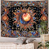 preiswerte Wandteppiche-Wandteppich mit Sonne und Mond aus Buntglas, himmlisches Mosaik, Boho-Stil, kunstvolle Wanddekoration für Yoga-, Meditations- und Wohnzimmer
