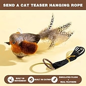 お買い得  猫用おもちゃ-鳥のさえずりが聞こえるインタラクティブな猫のおもちゃ &amp;羽ばたき、自動鳴き声 &amp;キャットニップ &amp;室内猫用のロープ、引っかき用のティーザースティック &amp;噛む、退屈しのぎのペット用品