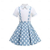 preiswerte Kleider-Vintage inspiriert Midlänge A-Linie Kleid Swing-Kleid Kurze Ärmel Tupfen A-Linie Kostüm Mädchen Kindertag Maskerade Urlaub Alltagskleidung Kinder Kleid Abschlussballkleider Sommer Frühling