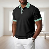 tanie Męska klasyczna koszulka polo-Męskie Teksturowany Koszula golfowa Codzienny Biznes Klasyczny Krótki rękaw Moda Nowoczesny Jednokolorowe Pepitka Guziki Lato Wiosna Regularny Czarny Biały Teksturowany