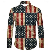  250° anniversario USA Retrò Vintage Anni '70 Camicia Camicia Aloha Lunghe Hippie Geometrico Etnico Costume Per uomo Mascherata 4 Luglio Feste Giorno dell'Indipendenza Adulti Camicia