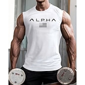 billiga Löpar-T-shirts och linnen-Herr Bokstav Träningströja Linne för jogging Gymlinne Sommar Vår Höst Ärmlös Snabb tork Kompression Fuktabsorberande Gymträning Aktiv träning Träning Svart Vit Guld Sportkläder Sportkläder