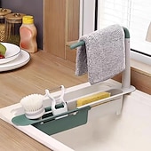cheap Kitchen Storage-2Pcs Telescopic Sink Storage Rack, Adjustable Kitchen Sink Organizer Rack, Expandable Telescopic 2 in 1 Sink Drainer, Sponge Soap Holder for Home Kitchen Supplies