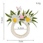 billiga Originella leksaker-6 st servettringar med påskhare, servetthållare med vårblommor och kanin, spräckliga ägg och prästkragar, bordsdekorationer i lantlig stil för påskmiddag, gröna servettringar