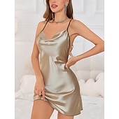 voordelige Nachthemden en slaapshirts voor dames-Dames Nachtjapon Casual Comfortabel Heldere kleur Kant Blote rug Dagelijks Huis Mouwloos hihnat Zwart Wit Blozend Roze Rood Groen Zomer Lente Normale pasvorm