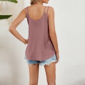 preiswerte Einfacher Tank-Damen Textur Bluse Oberteil mit Ösen Pointelle Tee Neckholder-Top Lochmuster Einfarbig Grafik Einfach Mode Klassisch Lässig Ärmellos V Ausschnitt Normale Oberteile Lässig Täglich Strand Weiß Rosa
