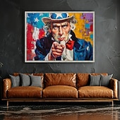  Art mural en toile patriote Uncle Sam peinture colorée de drapeau américain décoration doigt pointant toile moderne Americana