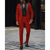  رجالي بليزر + بنطلون رسمي سترة الدعاوى عمل حفلة كوكتيل حفلة الزفاف 2 قطعتين موضة كاجوال الربيع الخريف بوليستر ألوان متناوبة جيب Buttons مريح صدر فردي سترة رياضية رمادي داكن أسود أبيض أحمر غامق