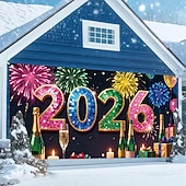 cheap Garage &amp; Door Banners-New Year Tapestry Garage Door Cover Large Hanging Backdrop Landscape Rustic Cottagecore 3D Party Outdoor Shooting Backgrounds Front Door Home Decor