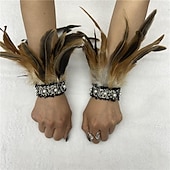 Χαμηλού Κόστους αξεσουάρ-Καρναβάλι 2026 Ρίο Καρναβάλι Σαμπά Αξεσουάρ Γυναικείου Μαύρου Φτερού Περιβραχιόνια με Δαντέλα Μαργαριταριού 1 Ζευγάρι Φυσικά Φτερά Περιβραχιόνια Βραχιόλια Κοστούμι Επίδειξης Φεστιβάλ Βραζιλίας