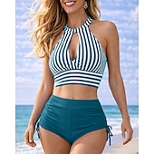 levne Surfovací tankiny a bikiny-Dámské Horní díl bikin s ramínky Plavky 2 ks S proužky Nabíraná strana Ochrana proti UV záření Elastický Bez rukávů Plavky Surfování Potápění Plavání Léto