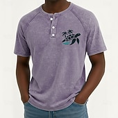 cheap Vintage&amp;Retro-SoftFade™ Men's Vintage Washed Henley Shirt Tee Washed Shirt Short Sleeve Vintage Designer Daily Outdoor Summer Spring Light Blue Purple Gray Henley Henley T-Shirt