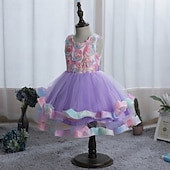 cheap Flower Girl's Dresses-Flower Girl Dress Girls' Formal Dress Wedding Attire Party Wedding Formal Elegant Fashion Adorable Mesh Floral Sleeveless Crew Neck Blue Pink 4 years+
