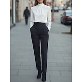  Női elegáns Elegáns Szatén felső Blúz Sima Elegáns Napi Stílusos Magasnyakú Normál felsők Napi Fekete Fehér Bíbor Khakizöld Ősz