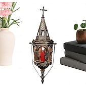 baratos Luzes decorativas-Lanterna suspensa antiga do século XIX, castiçal gótico vintage, para interiores. &amp;Suporte de vela suspenso para exterior, iluminação decorativa para quartos e corredores com estilo rústico gótico.