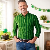  St.Patrick 2026 Retro Vintage 1970s Shirt Aloha Shirt Long Sleeves Hippie Fancy Dress Men's Masquerade 4th of July Party Festival Adults' Shirt