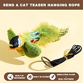 お買い得  猫用おもちゃ-鳥のさえずりが聞こえるインタラクティブな猫のおもちゃ &amp;羽ばたき、自動鳴き声 &amp;キャットニップ &amp;室内猫用のロープ、引っかき用のティーザースティック &amp;噛む、退屈しのぎのペット用品