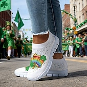  Lässige Damen-Sneaker zum St. Patrick's Day mit Strasssteinen – Kleeblatt- und Regenbogenmotiv, leichte und stylische Schuhe für Festivals, Partys und Paraden