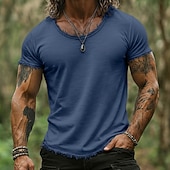 billige Bomull Lin T-skjorter-Herre T-skjorte T-skjorte i lin Kortermet Kort Erme Crew-hals Sommer عادي Mote Designer Grunnleggende Myk Rå Kant Avslappet Feriereise Gate Hvit Topp T-skjorte for menn