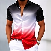 cheap Men's Satin Shirt-Men's Gradient Color Shirt Satin Shirt Dress Shirt Short Sleeve Fashion Casual Daily Vacation Summer Spring Turndown Collared Shirts 3D Print Button Up Shirts Blue Black Purple Light Blue
