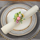 billiga Originella leksaker-6 st servettringar med påskhare, servetthållare med vårblommor och kanin, spräckliga ägg och prästkragar, bordsdekorationer i lantlig stil för påskmiddag, gröna servettringar
