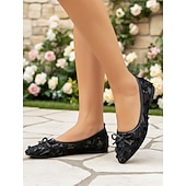 economico sposa-scarpe da sposa basse in pizzo color avorio da donna con fiocco, eleganti ballerine da sposa per matrimoni all'aperto in giardino