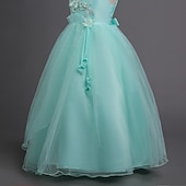 billige Blomsterjentes kjoler-Blomsterpikekjole Jente Formell kjole Bryllupsantrekk Fest Bryllup Formell Elegant Mote Søt Første nattverdskjole Blonde Netting Blomstret Ermeløs Crew-hals Grå Hvit 4 år +