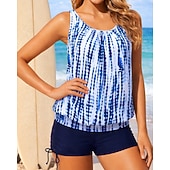 preiswerte Surfen Tankinis &amp; Bikinis-Damen Geraffter Tankini 2 Teile Tropisch UV Schutz Elastisch Ärmellos Bademode Surfen Strand Schwimmen Sommer