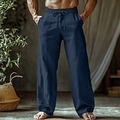 Χαμηλού Κόστους Σπίτι-Ανδρικά Λευκά παντελόνια Παντελόνια Καλοκαίρι παντελόνι Φαρδύ παντελόνι Παντελόνι παραλίας Κορδόνι Ελαστική μέση Ισιο πόδι Σκέτο Άνεση Αναπνέει Πλήρες μήκος Causal Καθημερινά Αργίες Διακοπές Μοντέρνα