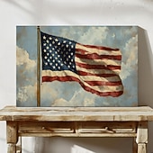  Amerikanische Flagge Leinwand Wandkunst | Patriotisches USA Sterne und Streifen Gemälde mit rustikalen Pinselstrichen | 4. Juli Militär Veteran Dekor