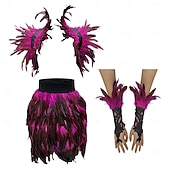 economico Accessori-Accessori Samba Carnevale 2026 Rio Carnevale 3 pezzi Set Costume Donna Piume Rosse Mantello Gothic Gonna Mini  Guanti di Pizzo Costume per Festival in Brasile
