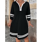 economico Abito a Strisce e Geometrico-Per donna Mini Abito Abito a trapezio Abito Estivo Casual Quotidiano Vestibilità comoda A righe Manica 3/4 Scollo a V Nero Bianco Estate Primavera Autunno