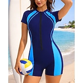 זול רש גארדים One Piece-בגדי ריקוד נשים מגן מפריחה בגד ים בגדי ים טלאים בוילג הגנת UV ייבוש מהיר אלסטי שרוולים קצרים בגדי ים בגד ים גלישה צלילה חוף קיץ
