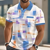 halpa Miesten geometrinen poolo-Miesten Geometrinen Polo Lyhythihainen Poolopaidat Kauluspaidat Business Casual ulko- Urheilu- ja treenivaatteet Arki-asut 3D-tulostus Napit Kevät kesä Sininen Rubiini Purppura