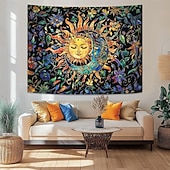 levne Nástěnné tapiserie-Gobelín slunce a měsíc na zeď, nebeské květiny, slunečnice, růže, boho hippie nástěnné umění do ložnice, obývacího pokoje, jógy, meditační dekorace