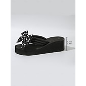 billiga Kvinnor-Damflip-flops med prickig rosett – avslappnade strandsandaler med bekväm platåsula för semester, sommar och avkoppling vid poolen