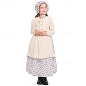 abordables Pionero / Siglo XIX-250º Aniversario de EE. UU. Siglo 19 década de 1800 Vestido de la pradera Conjunto de gorro y delantal Larga Chica pionera Colonial Pionero Guerra Revolucionaria Estampado Floral Disfraz Chica