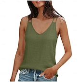 olcso Alapvető műszálas ingek-Női Nyári felsők Zsinór Tömör szín Elegáns Tropikus Napi Ujjatlan Ujjatlan V-alakú Normál felsők Napi Munka Szabadság Fűzöld Fekete Fehér Világoszöld Rubin Nyár Tavasz Ősz