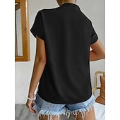  Dames Blouse Knop Effen Elegant Dagelijks Stijlvol Korte mouw V-hals Normale tops Dagelijks blauw Zwart Blozend Roze Oranje Groen Zomer Lente