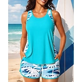  نسائي تانكيني مكشكش ثوب السباحة قطعتين ورد حماية UV مطاط بدون كم ملابس السباحة تزلج على الماء غوص سباحة الصيف