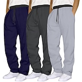 abordables Pierna Recta-Paquetes múltiples 3 piezas Hombre Negro+Gris Oscuro+Azul Marino Pantalones de Deporte Pantalones Correa Cintura elástica Plano Vacaciones Ropa Cotidiana Poliéster Primavera