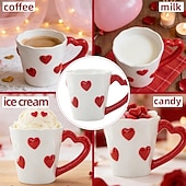 cheap Mugs &amp; Cups-Heart-Shaped Coffee Mug – Cute Ceramic Cup with Red Hearts, Valentine's Day Themed Tea Mug for Gifts, Home Decor, Office, Couples, Love Gifts, Birthday, Wedding, and Romantic Decorations