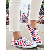  Women's USA Red Blue Lace-up Canvas Shoes – Vintage Patriotic Casual Sneakers for Independence Day, Parades, City Walking, United States Anniversary, Travel & Everyday Outfits